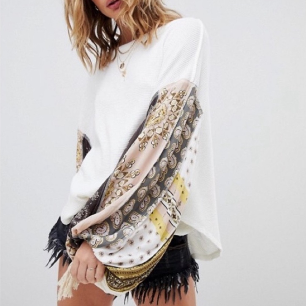 Free People Thermal Blossom Balloon Sleeve Top Size Large